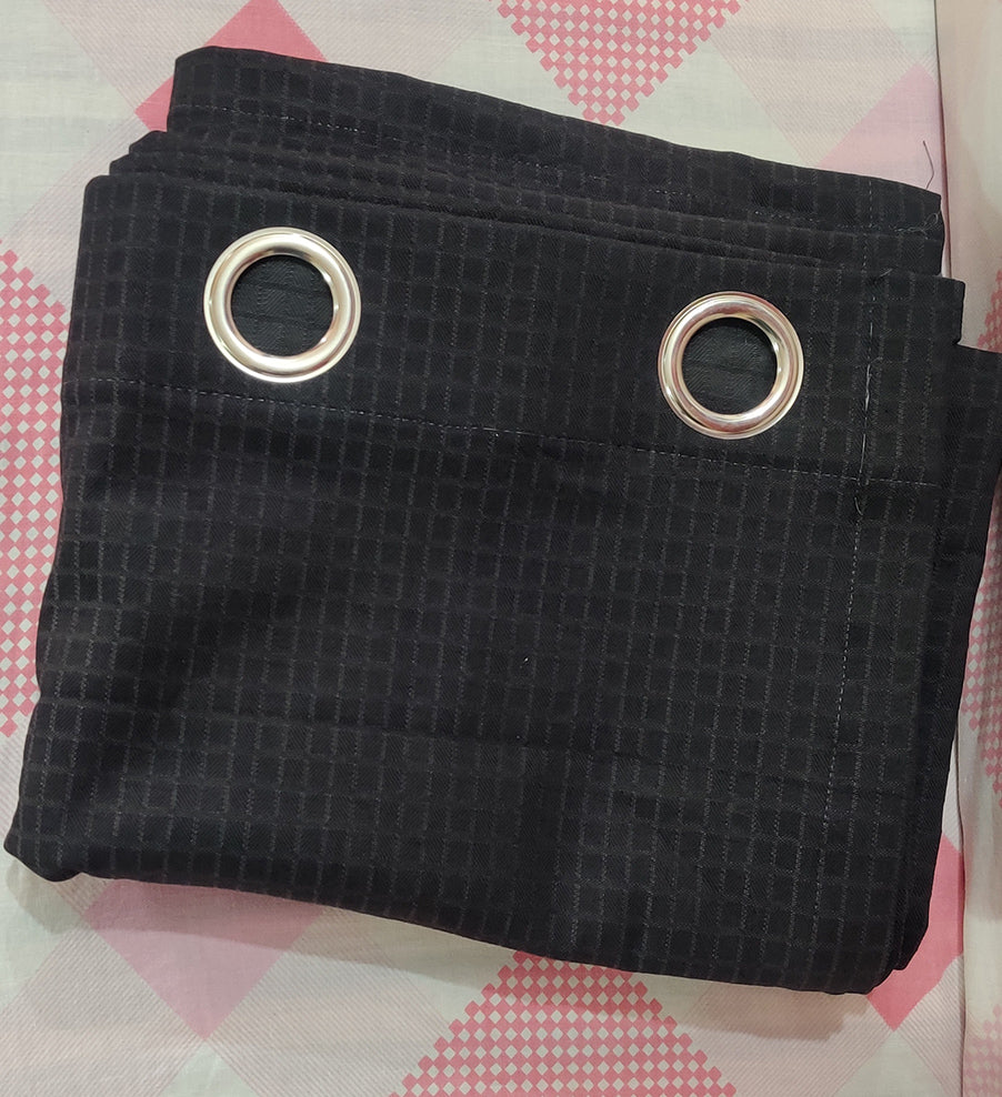 Black Midnight Waffle Weave Eyelet Heavyweight Curtain - Single Panel
