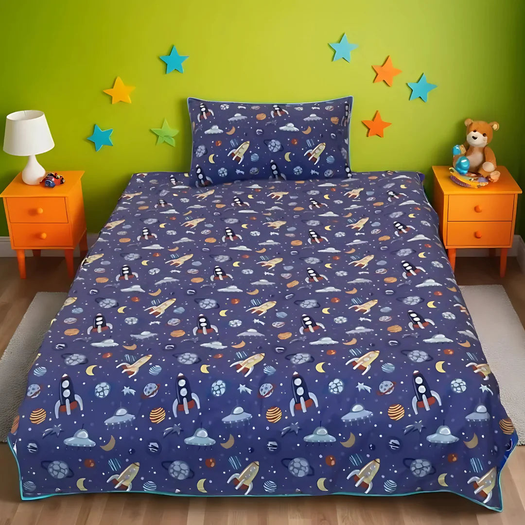 Space Time Printed Kids Single Bedsheet Set