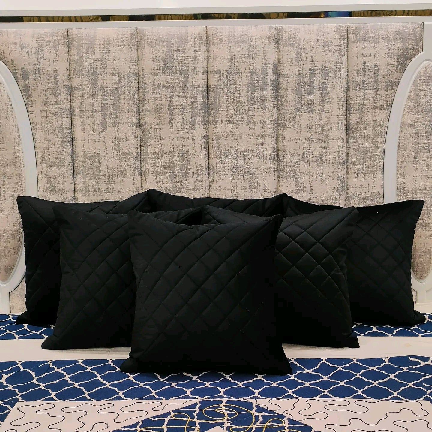 Black Soft Quilted Velvet Sofa Cushion Cover