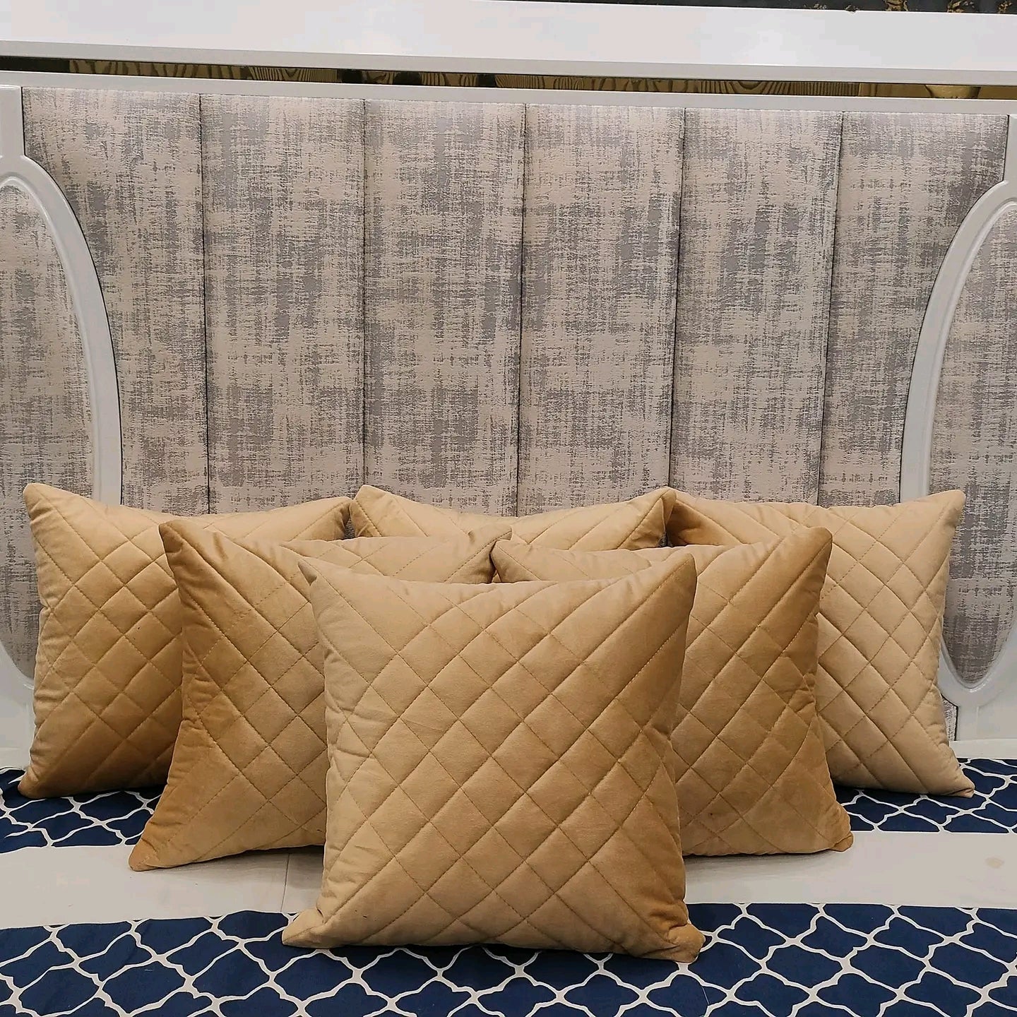 Soft Plush Quilted Velvet Sofa Cushion Cover