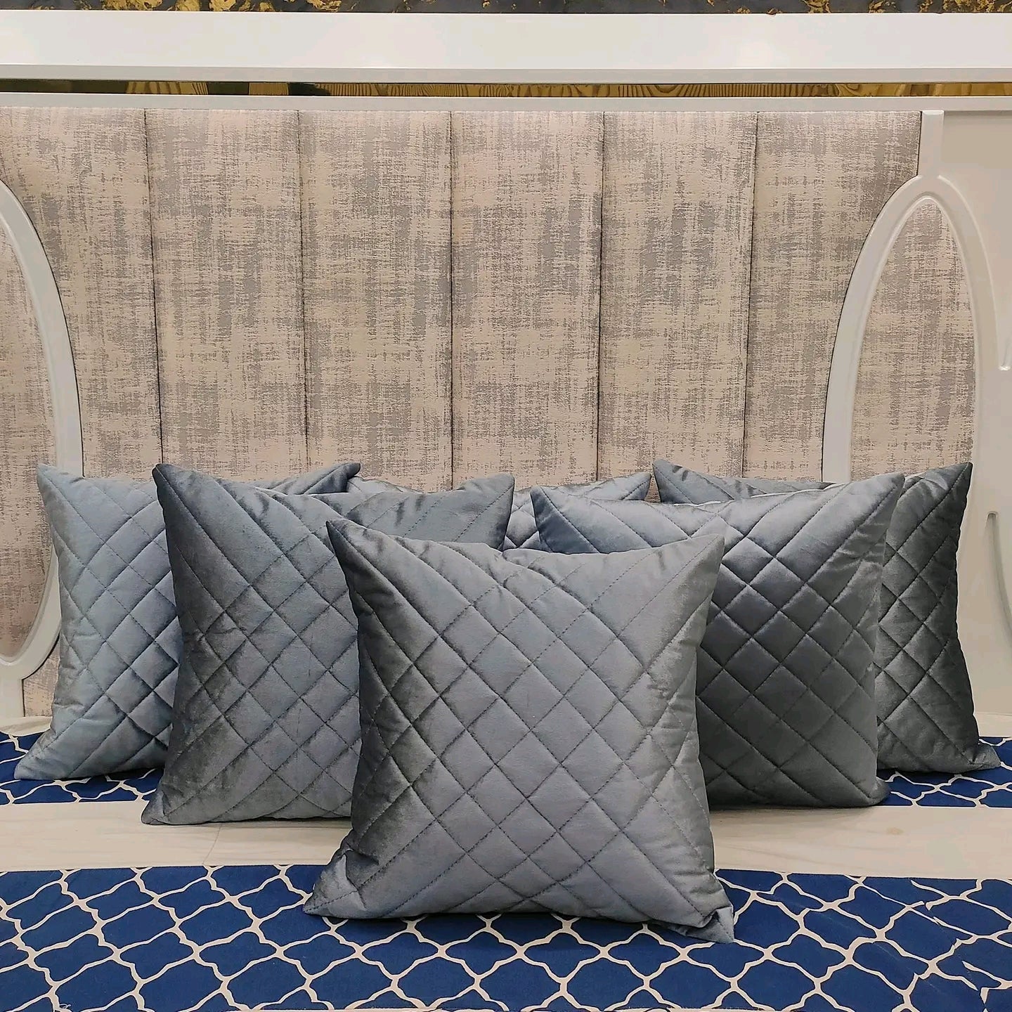 Soft Plush Quilted Velvet Sofa Cushion Cover