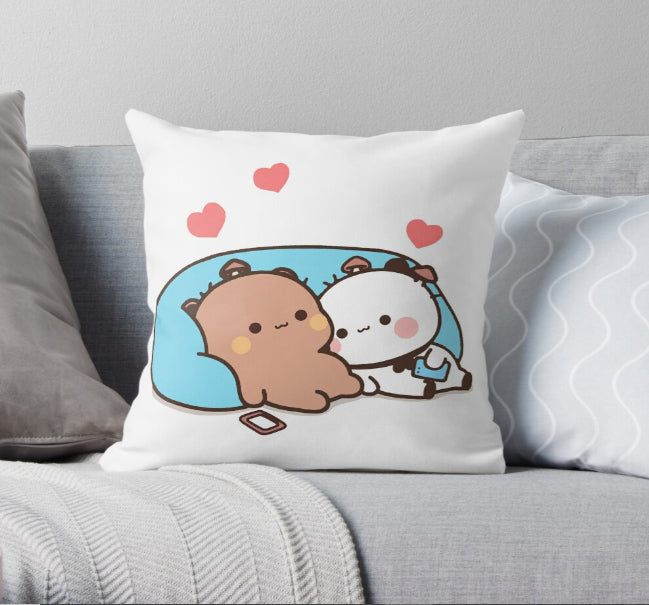 Bear and panda bubu dudu balloon Throw Cushion Cover