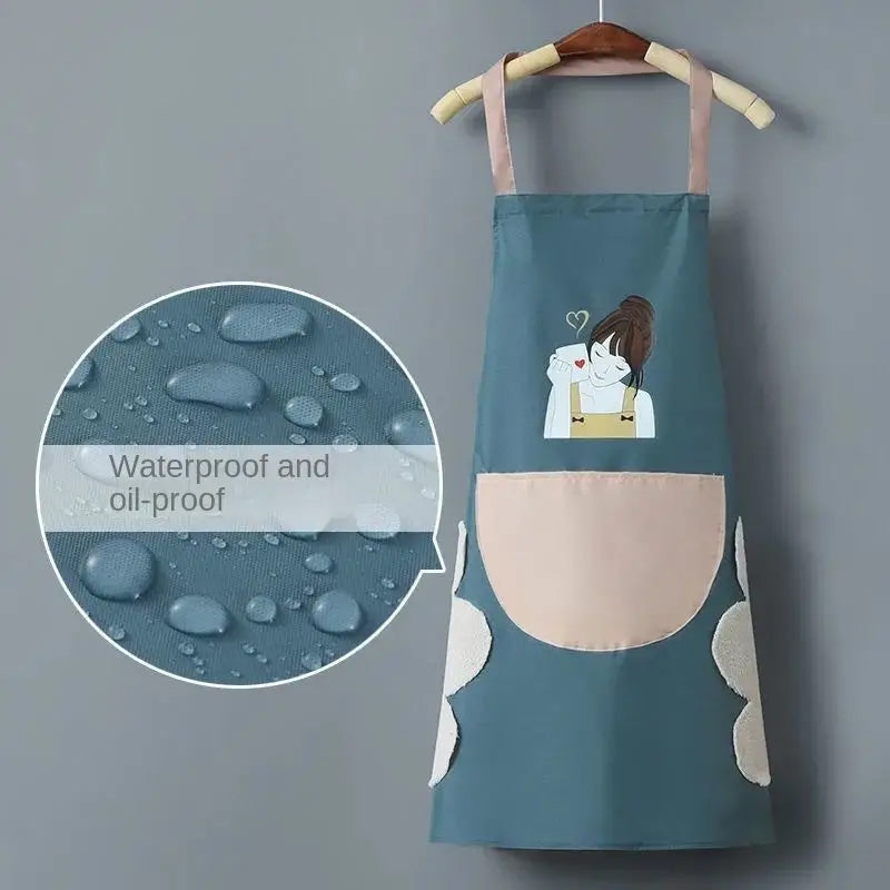 Blue Charming Cartoon-Printed Waterproof Apron