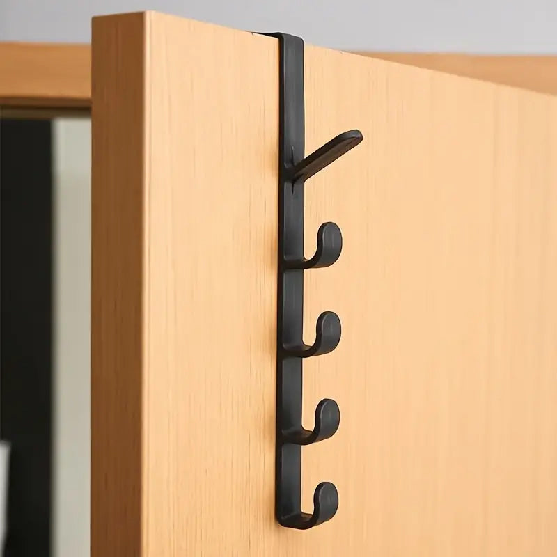 Easy-Install Over-the-Door Hook - No-Drill, Strong Adhesive Black Hanger for Clothes & Hats, Space-Saving Wall Mount Organizer