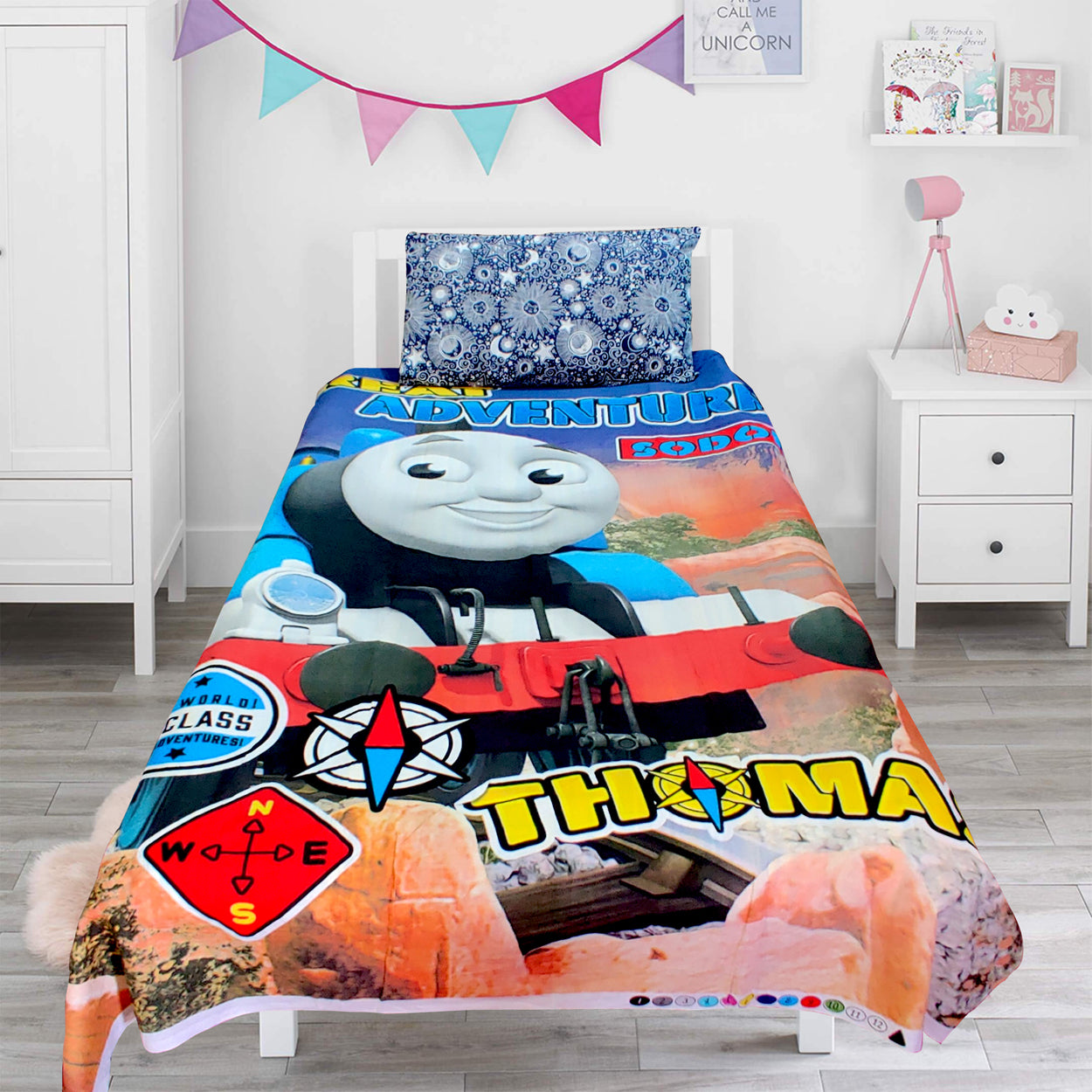 Thomas Kids Cotton Single Bed Sheet With One Pillow Case