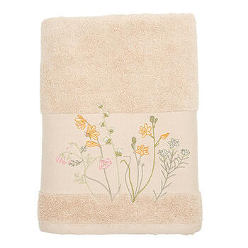 Beige Embroidered Egyptian Cotton Bath Towel