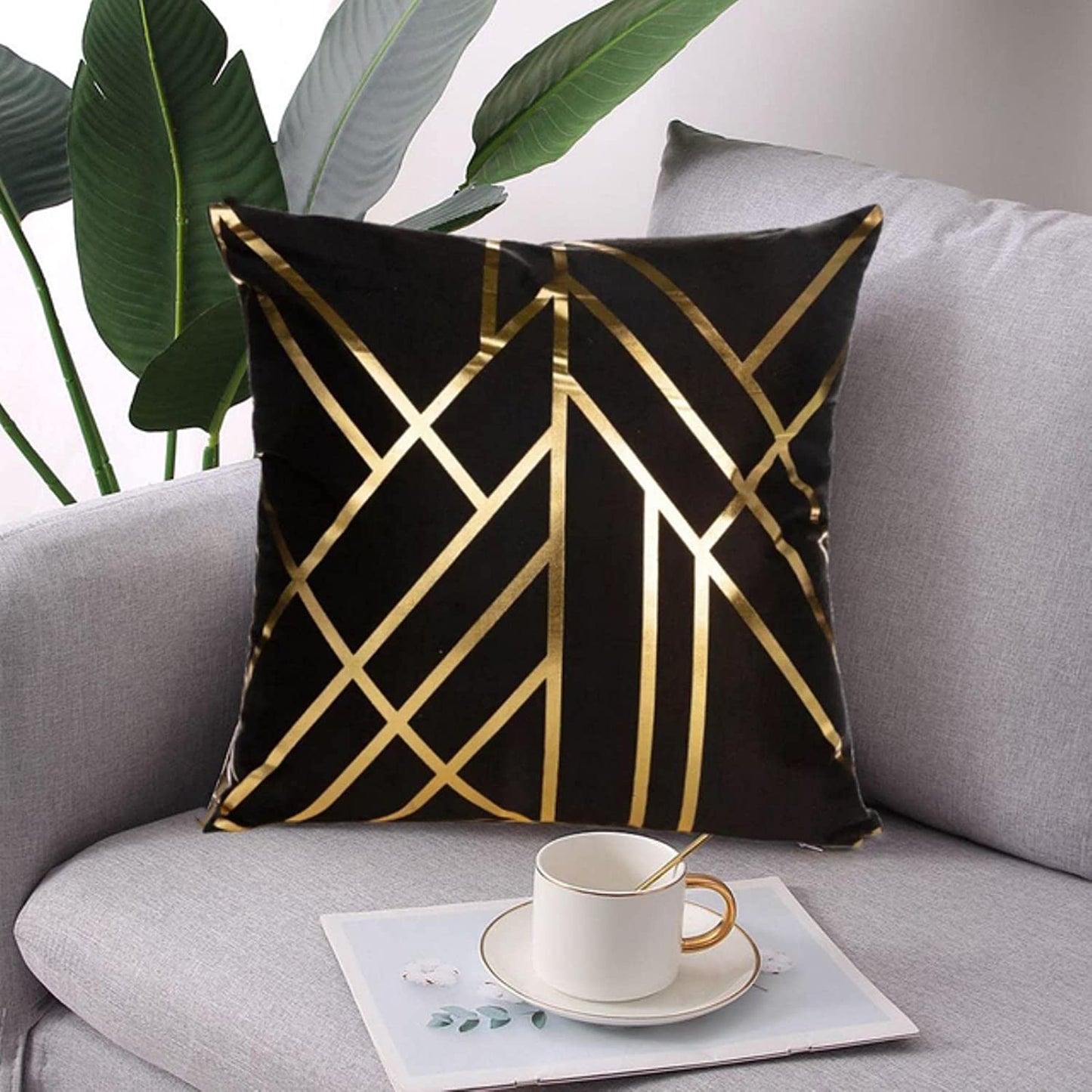 Decorative Gold Foil Printed Velvet Cushion Cover