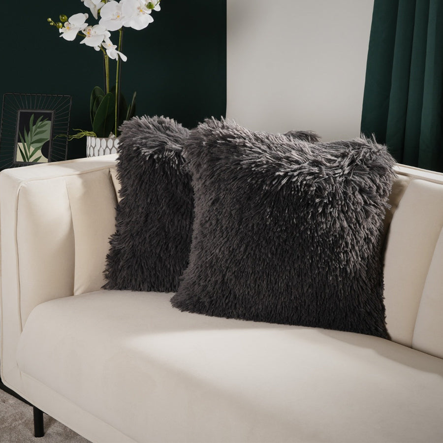 Soft Fluffy Fur Cushion Covers - Black