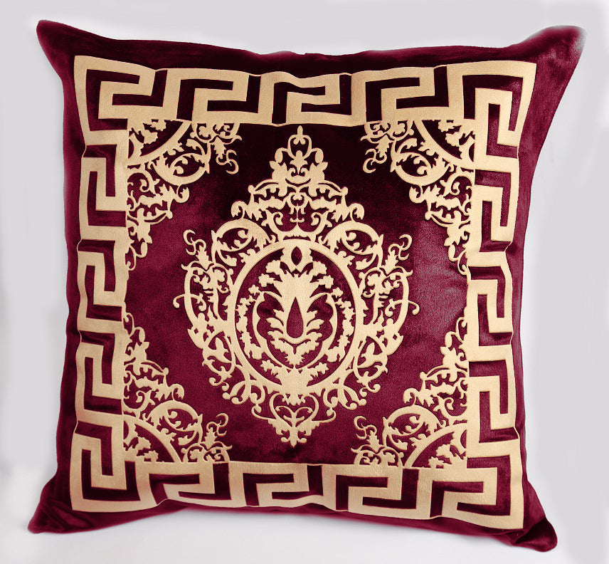 Maroon Intricate Laser-Cut Velvet Cushion Cover