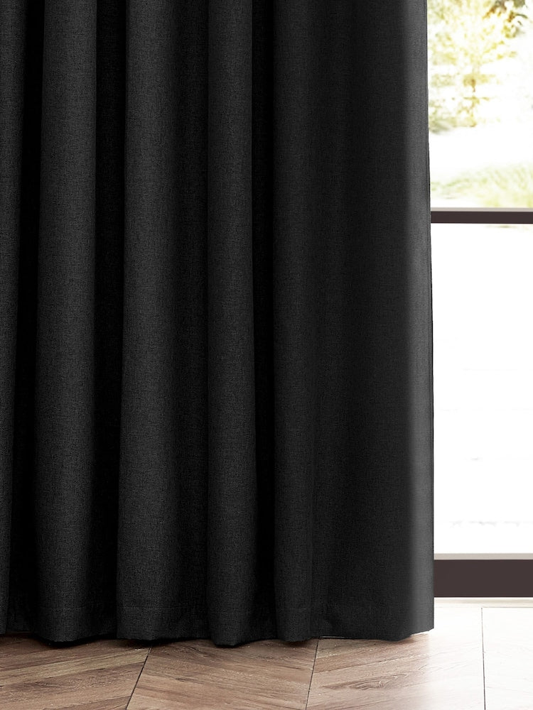 Black Jute Pencil Pleat Curtains - Pair