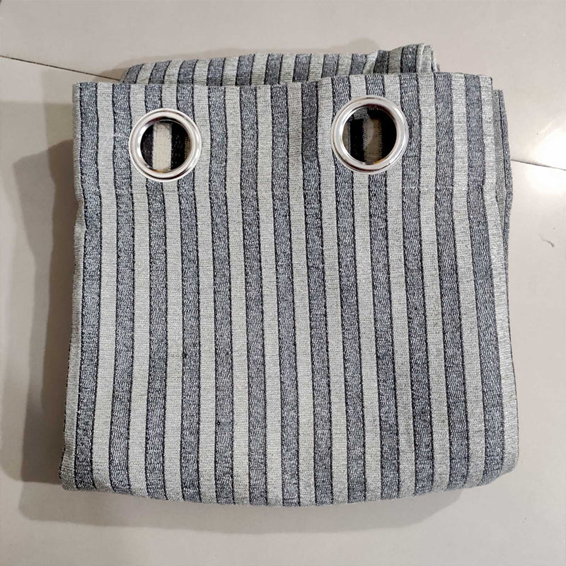Grey Stripe Thick Viscose Eyelet Curtain