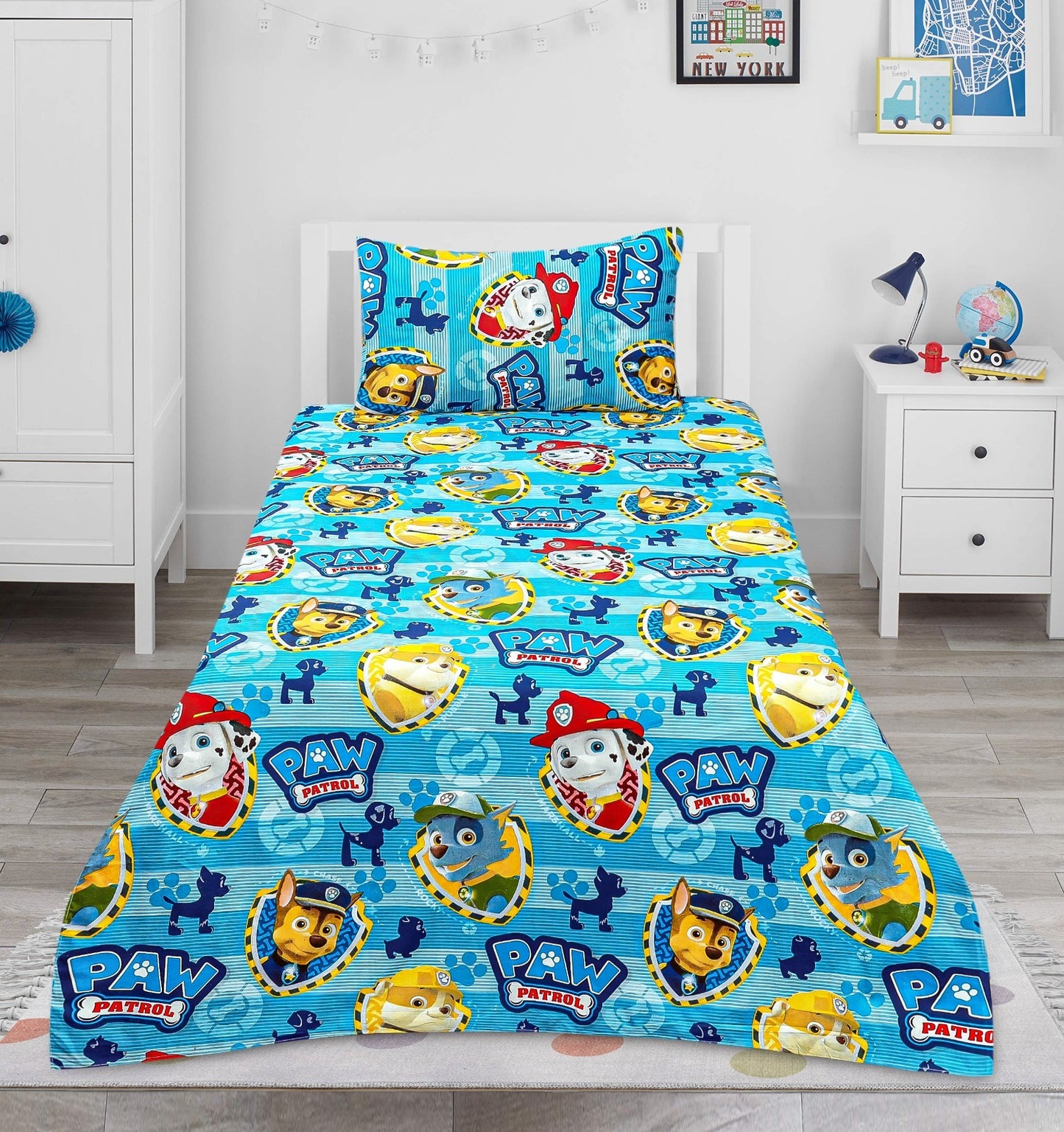 Kids Paw Patrol Cotton Single Bed Sheet & Pillow Cover