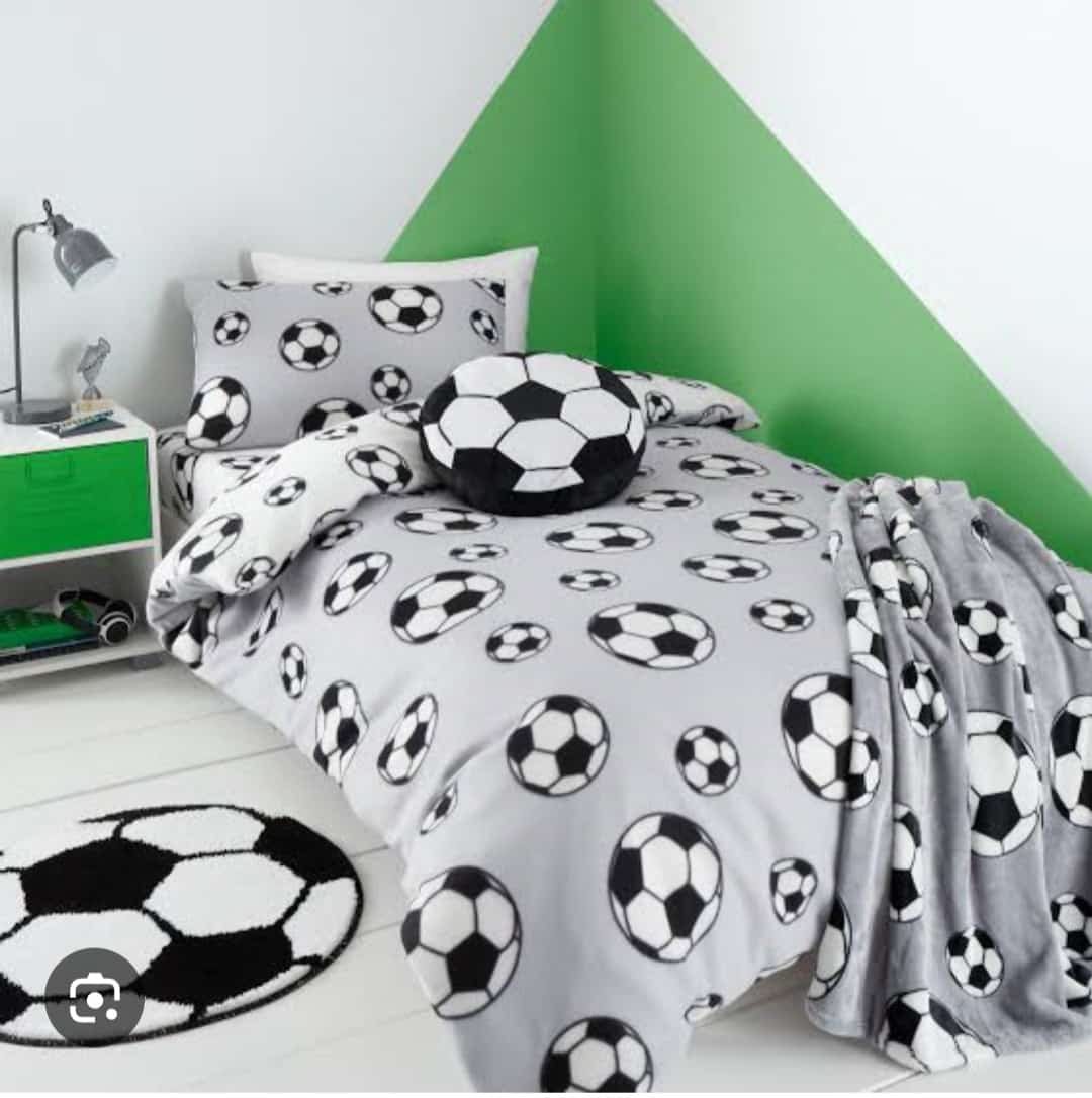 Football Grey & White Printed Kids Single Bedsheet Set