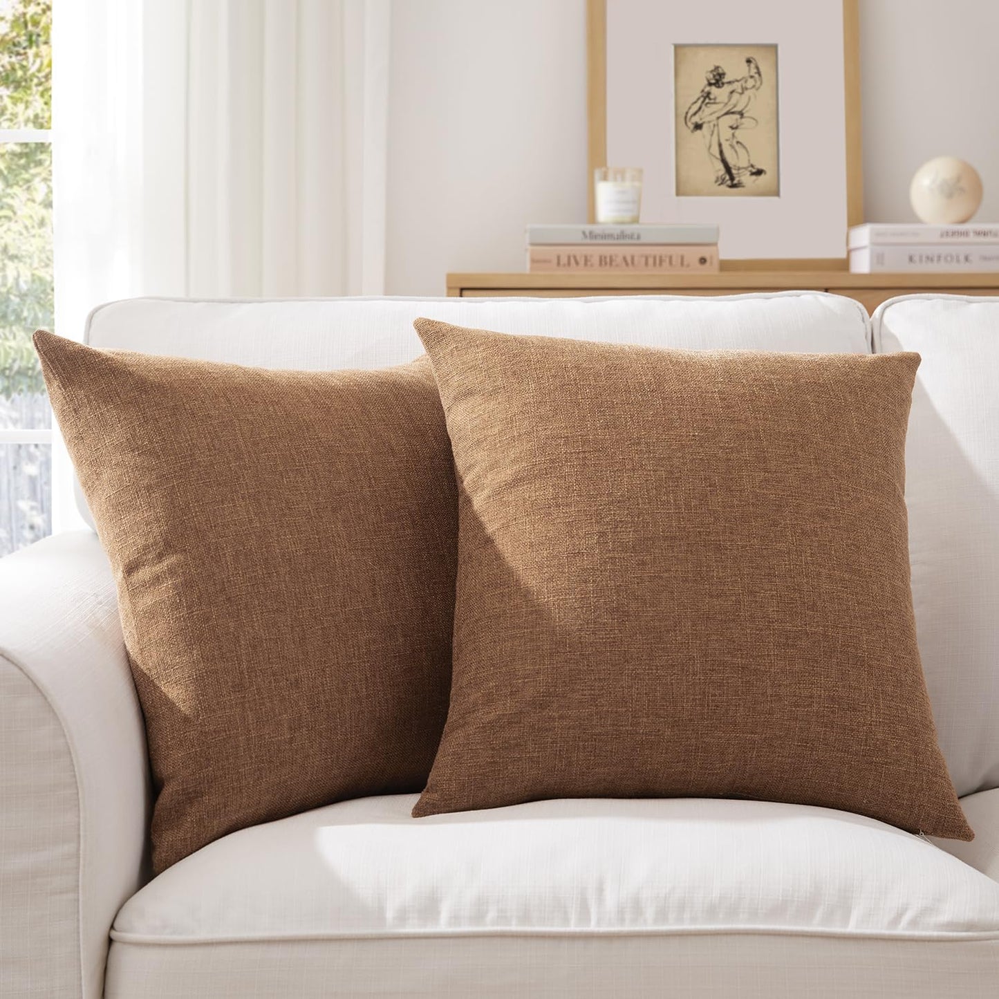 Premium Light Brown Textured Jute Cushion Covers - Pack of 2