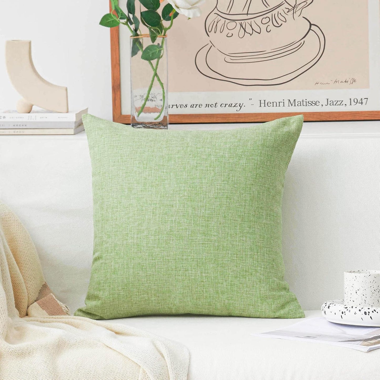 Premium Light Green Textured Jute Cushion Cover