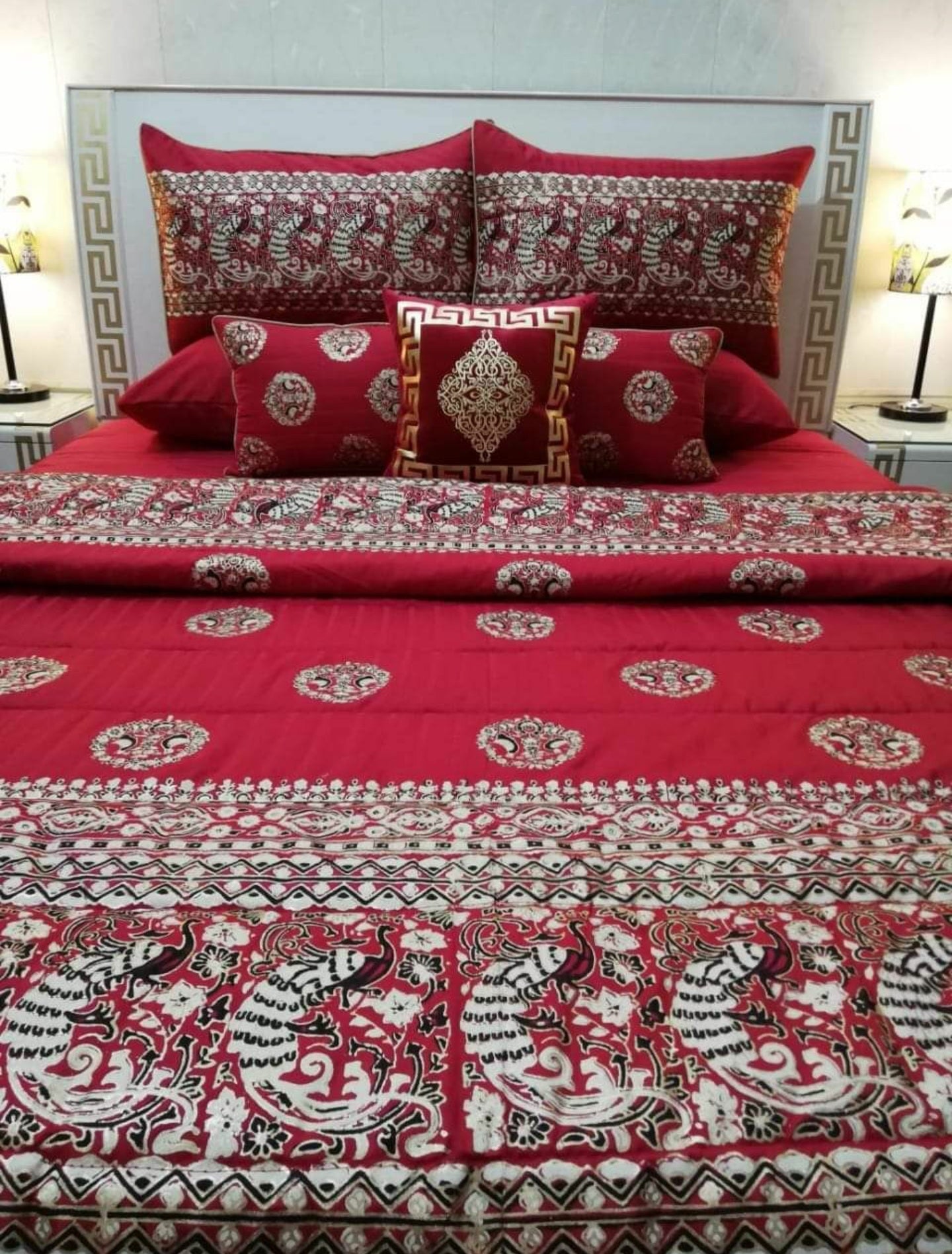 8 PC's Bridal Comforter Set (Block Printed Cotton Satin)