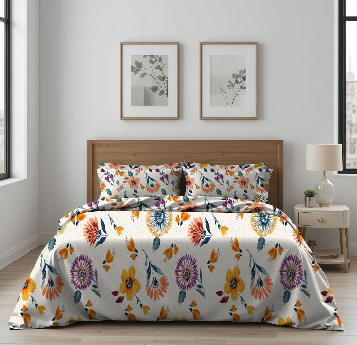 6 Pc's Pure Cotton King Size Bed Comforter & Flat Sheet Set