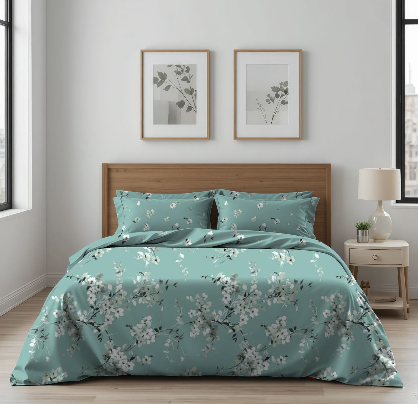 6 Pc's Pure Cotton King Size Bed Comforter & Flat Sheet Set