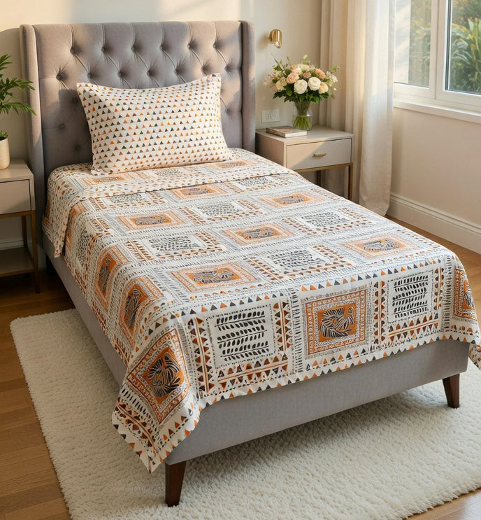 Pure Cotton Single Bedsheet & Pillow Cover Set