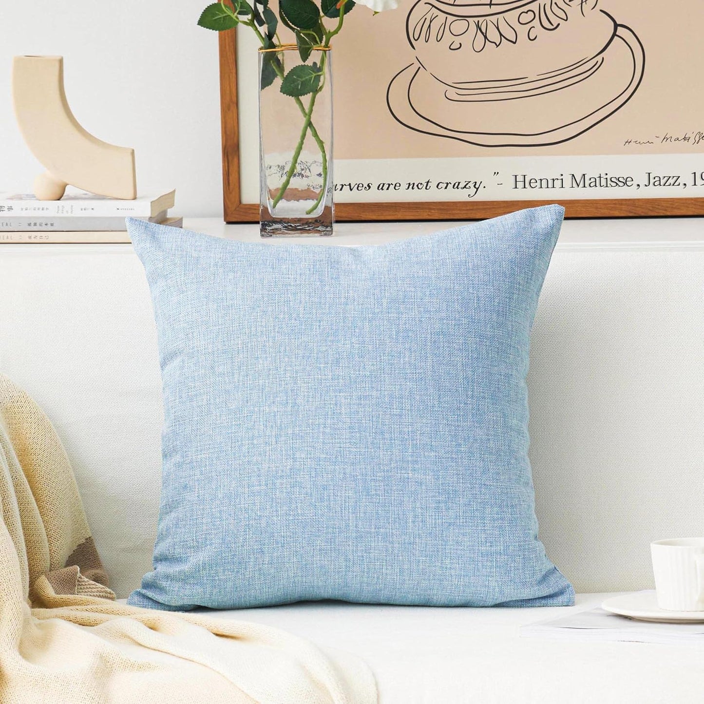 Premium Sky Blue Textured Jute Cushion Cover