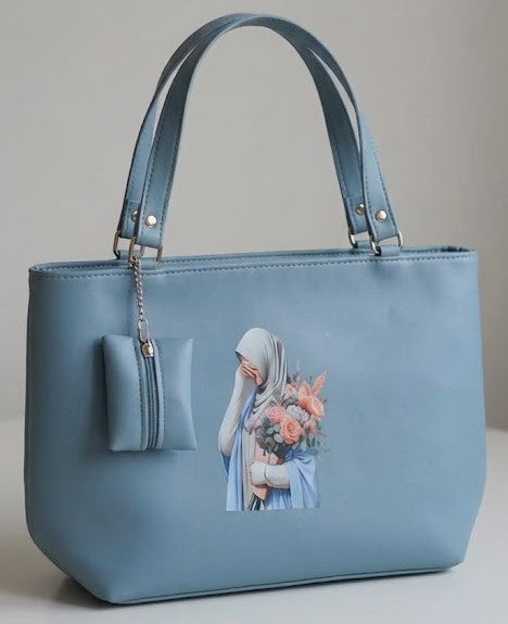 Baby Blue Floral Hijab Tote Bag