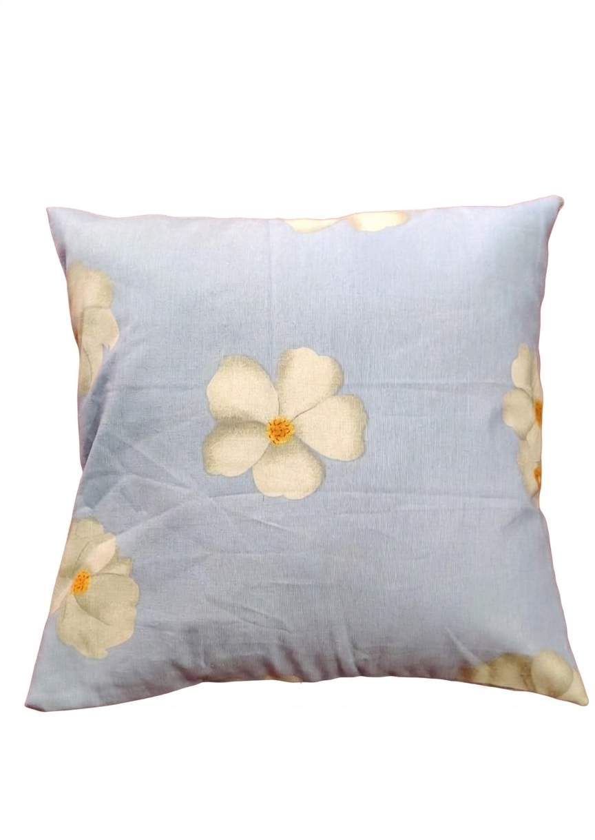 Soft Light Blue Cotton Floral Throw Cushion Cover