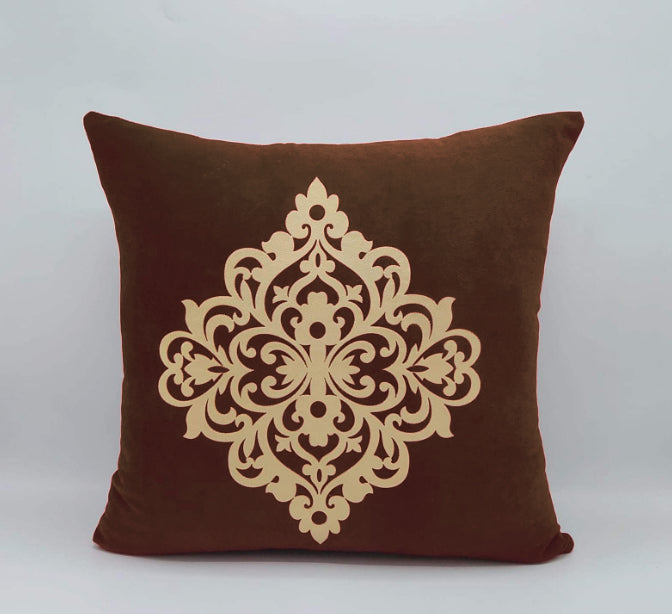 Brown Motif Design Velvet Sofa Cushion Cover