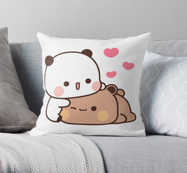 Panda And Brownie Bear Couple Cushion Cover