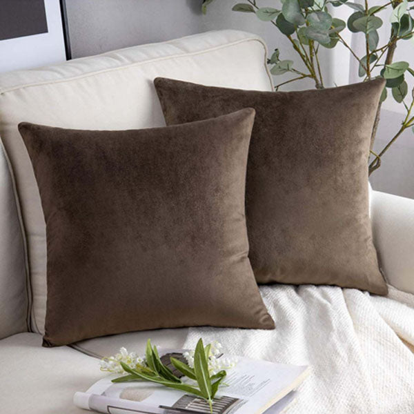 Pack of 2 Plain Soft Velvet Cushion Cover-Brown