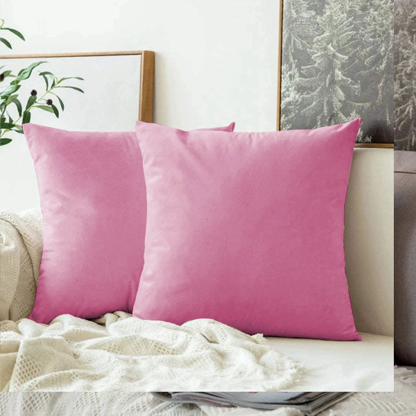 Pack of 2 Plain Soft Velvet Cushion Cover-Pink