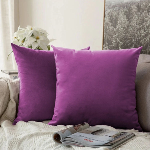 Pack of 2 Plain Soft Velvet Cushion Cover-Purple