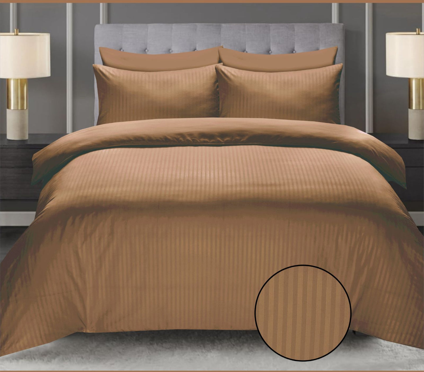 Golden Brown Cotton Satin 6 Pieces Duvet Cover Set