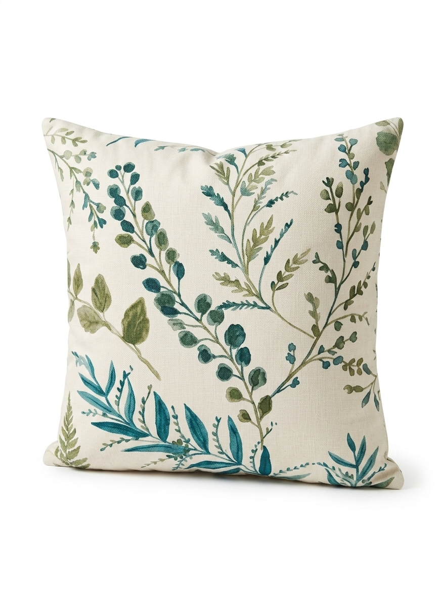 Watercolor Botanical Leaf Cushion Cover
