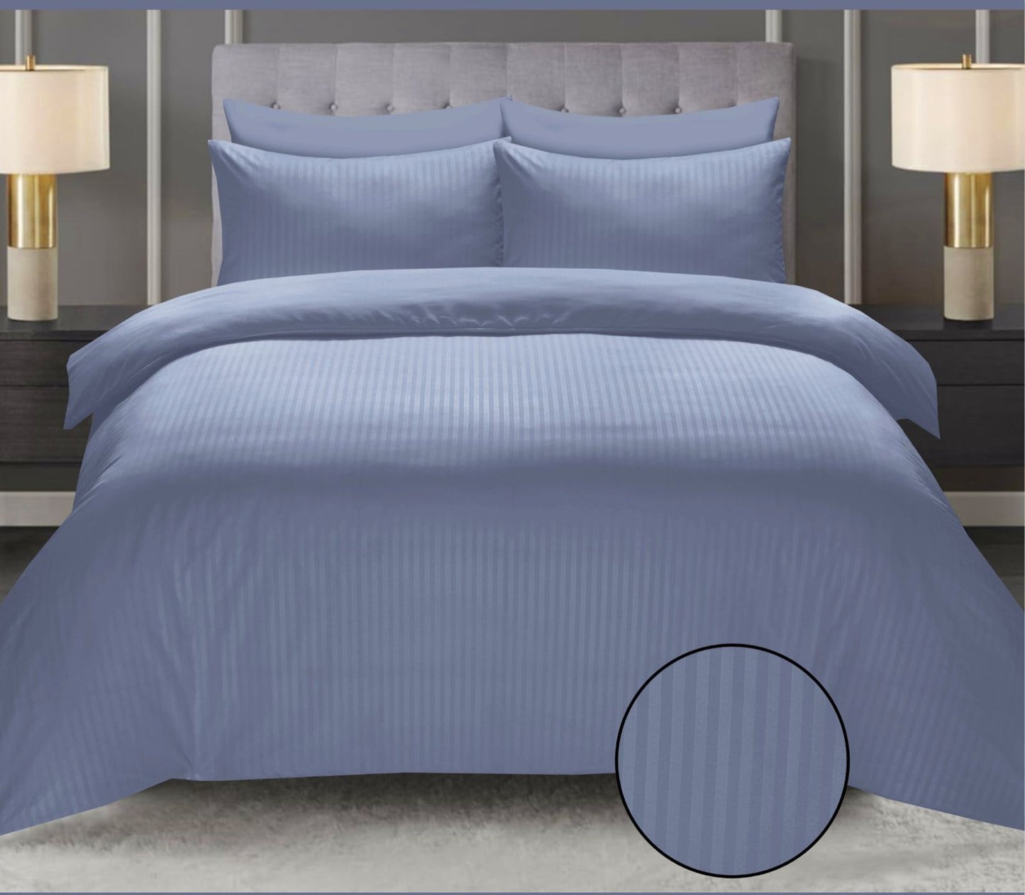 Lavender Blue Cotton Satin 6 Pieces Duvet Cover Set