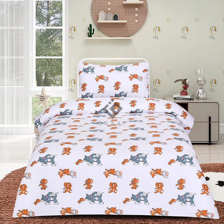 Tom & Jerry Printed Kids Single Bedsheet Set