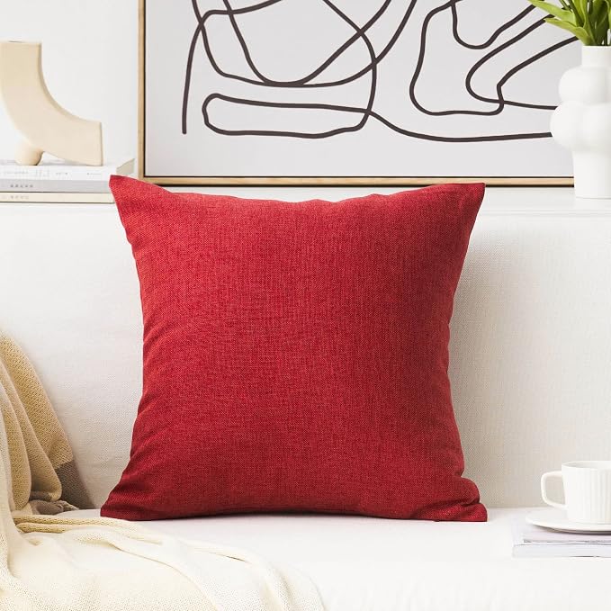 Premium Red Textured Jute Cushion Cover