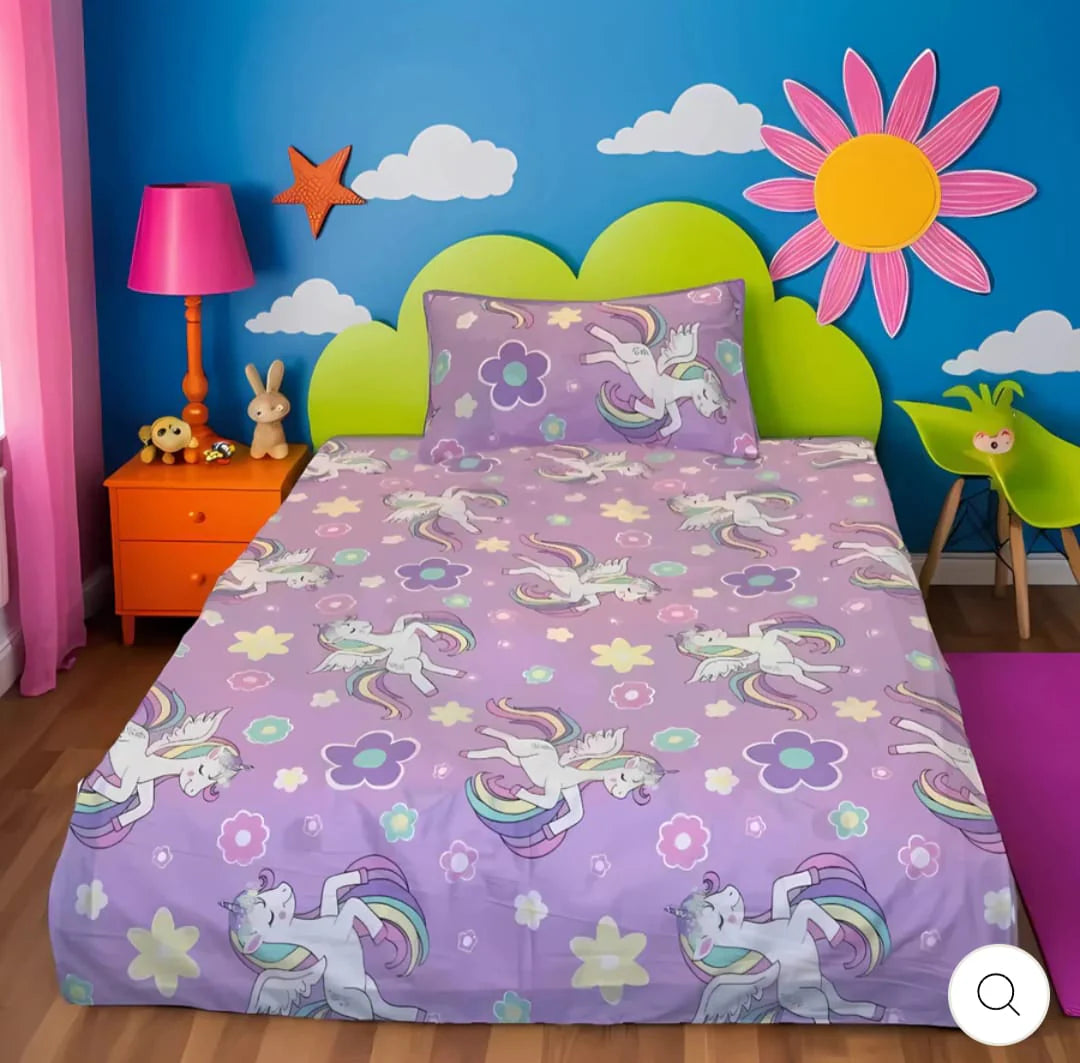 Purple Unicorn Dream Printed Kids Single Bedsheet Set