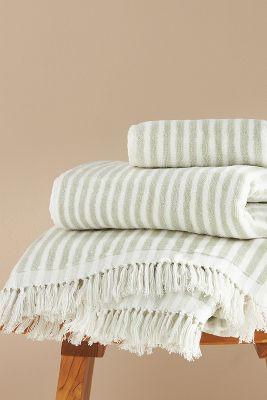 3 Piece Premium Quality Green Striped Towels Set