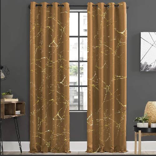 Mustard Gold Pattern Velvet Curtains - Pair