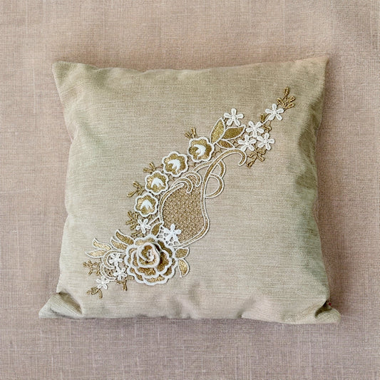 Beige Traditional Embroidered Patch Cushion Cover