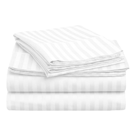 Cotton Satin White Stripe King Size Flat Bed Sheet Set
