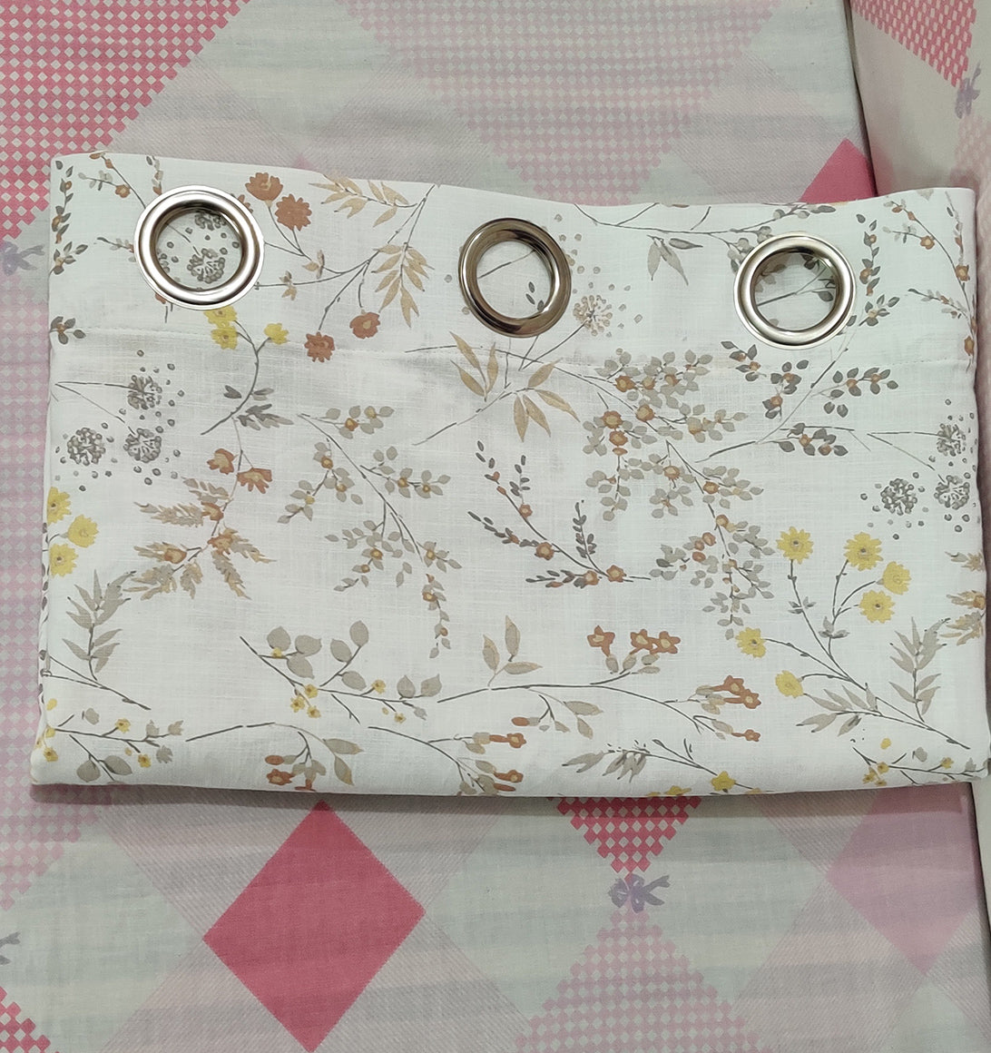 Leaf Print Duck Cotton Eyelet Curtain