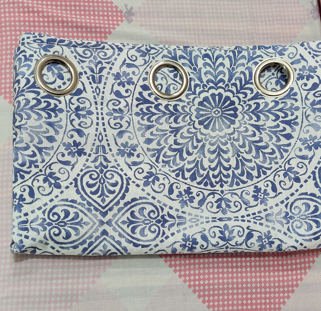 Blue Medallion Floral Cotton Curtain