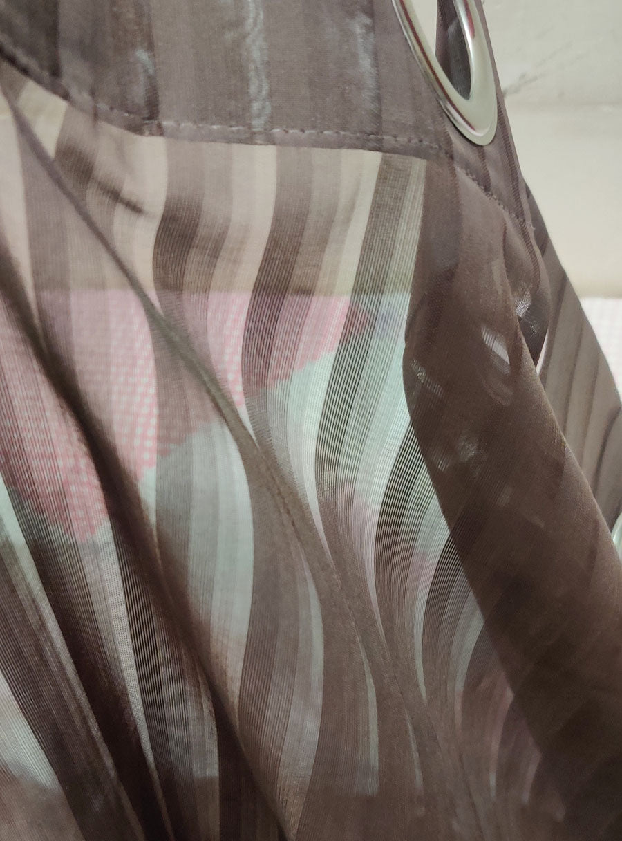 Dark Brown Striped Chiffon Curtains - Pair