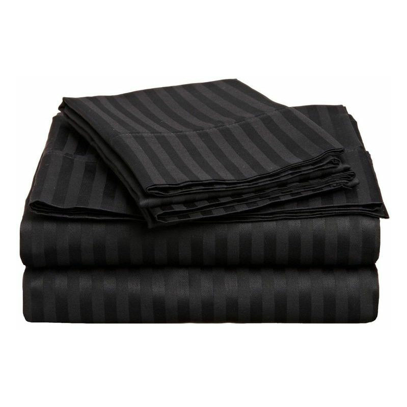 Cotton Satin Black Stripe King Size Flat Bed Sheet Set