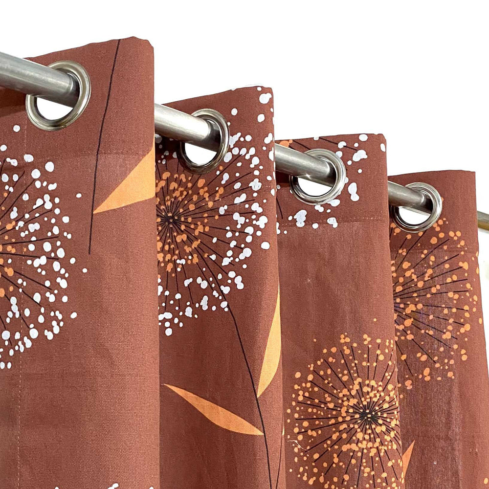 Brown Leaf Printed Duck Cotton Curtain