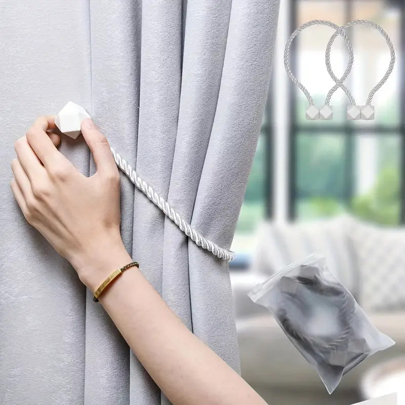 2 PC's Strong Magnetic Curtain Tiebacks – Modern Twist Rope Design