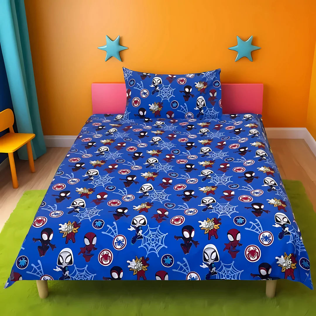 Blue Disney Spidey Printed Kids Single Bedsheet Set Regular