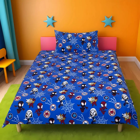 Blue Disney Spidey Printed Kids Single Bedsheet Set Regular