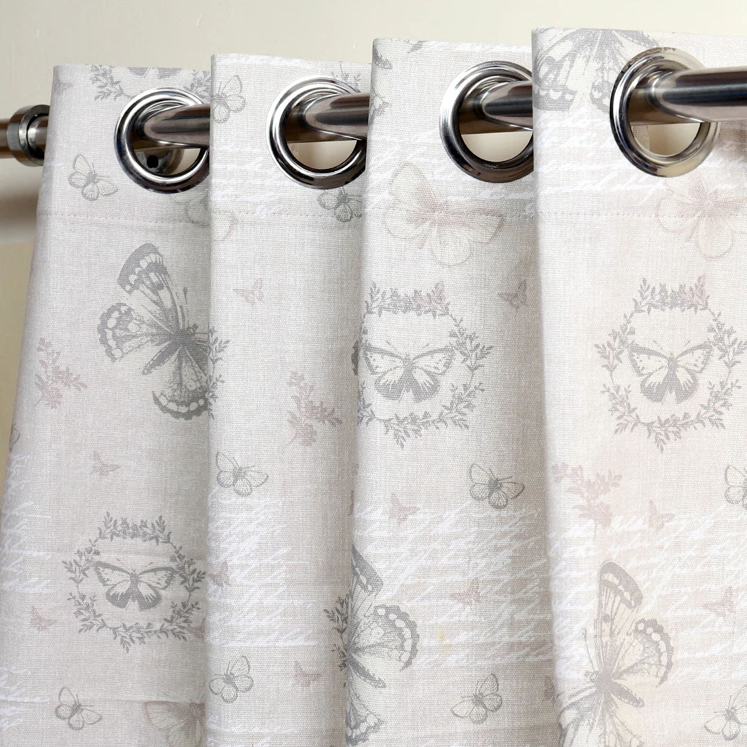 Light Beige Butterfly Readymade Printed Cotton Curtain